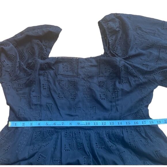 NWT- JOHNNY WAS- ELLA SILK COTTON MINI DRESS BLACK EYELET PUFF SLEEVES, Size XL - Picture 13 of 16